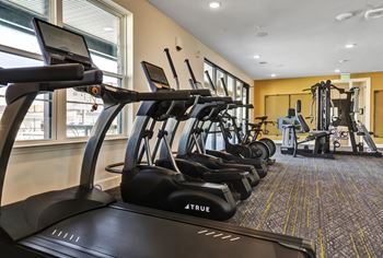 Cardio and resistance equipment in fitness center at artisan flats apartments in birmingham, al